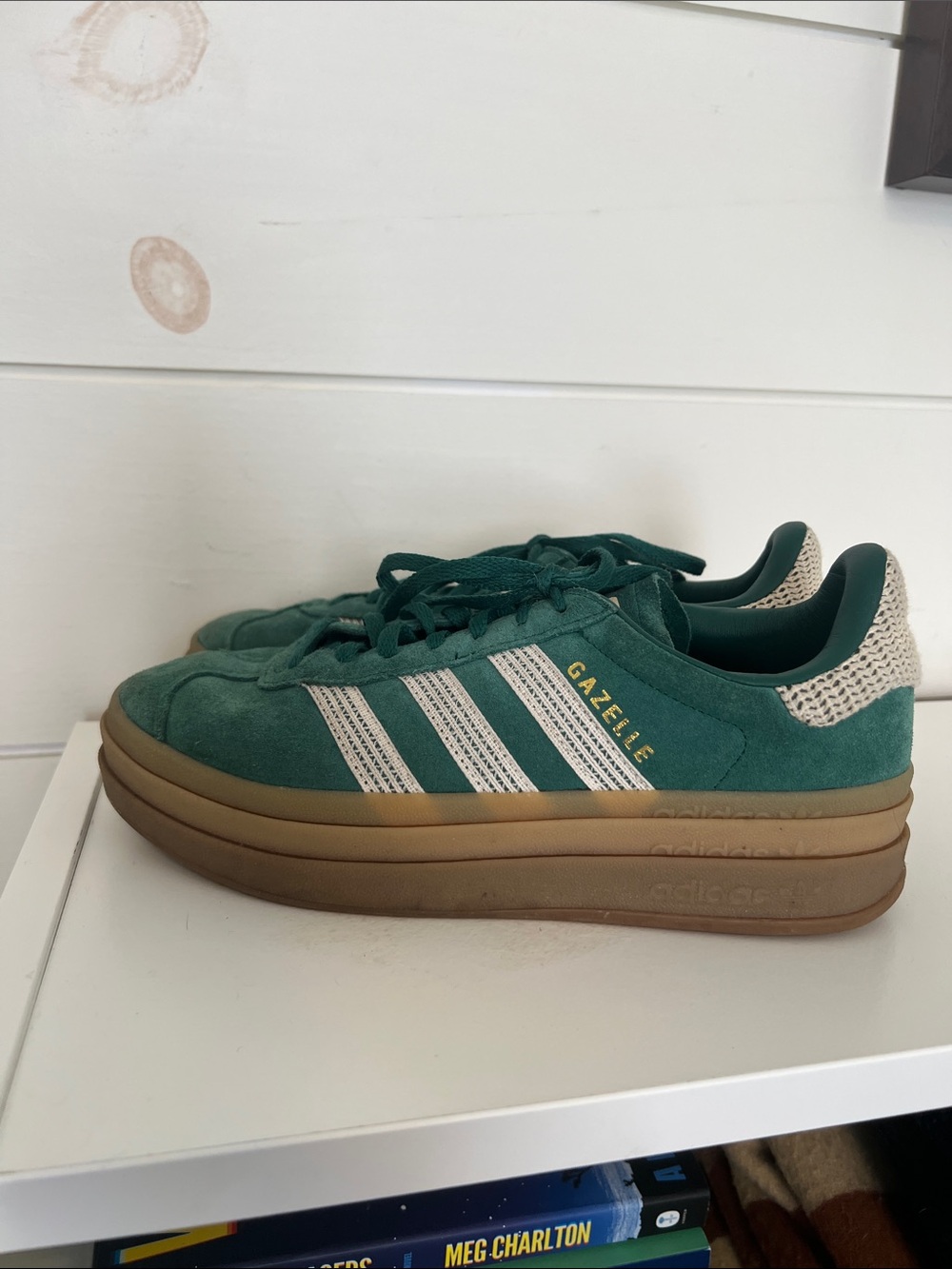 Adidas Gazelle Platform Sneakers in Green with Cream Stripes women’s 8
